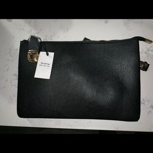Black clutch with wrist strap